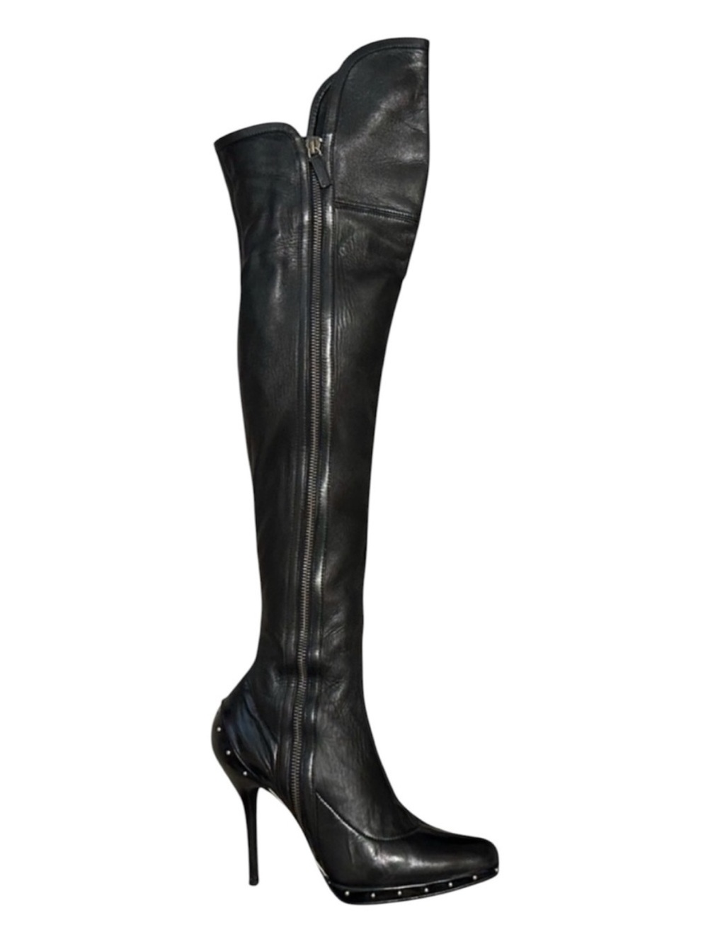 Vintage GUCCI TOM FORD FW 2003 Runway Black Leather Studded OTK Boots 37.5 RARE - Picture 1 of 14